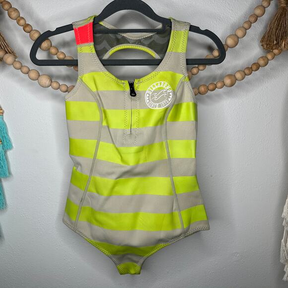 Billabong Neon Tan Stripe Zip One Piece Swimsuit - Picture 1 of 3